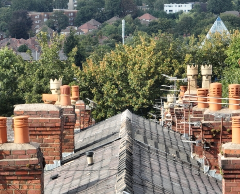 image taken using drone over the Stockport rooftops